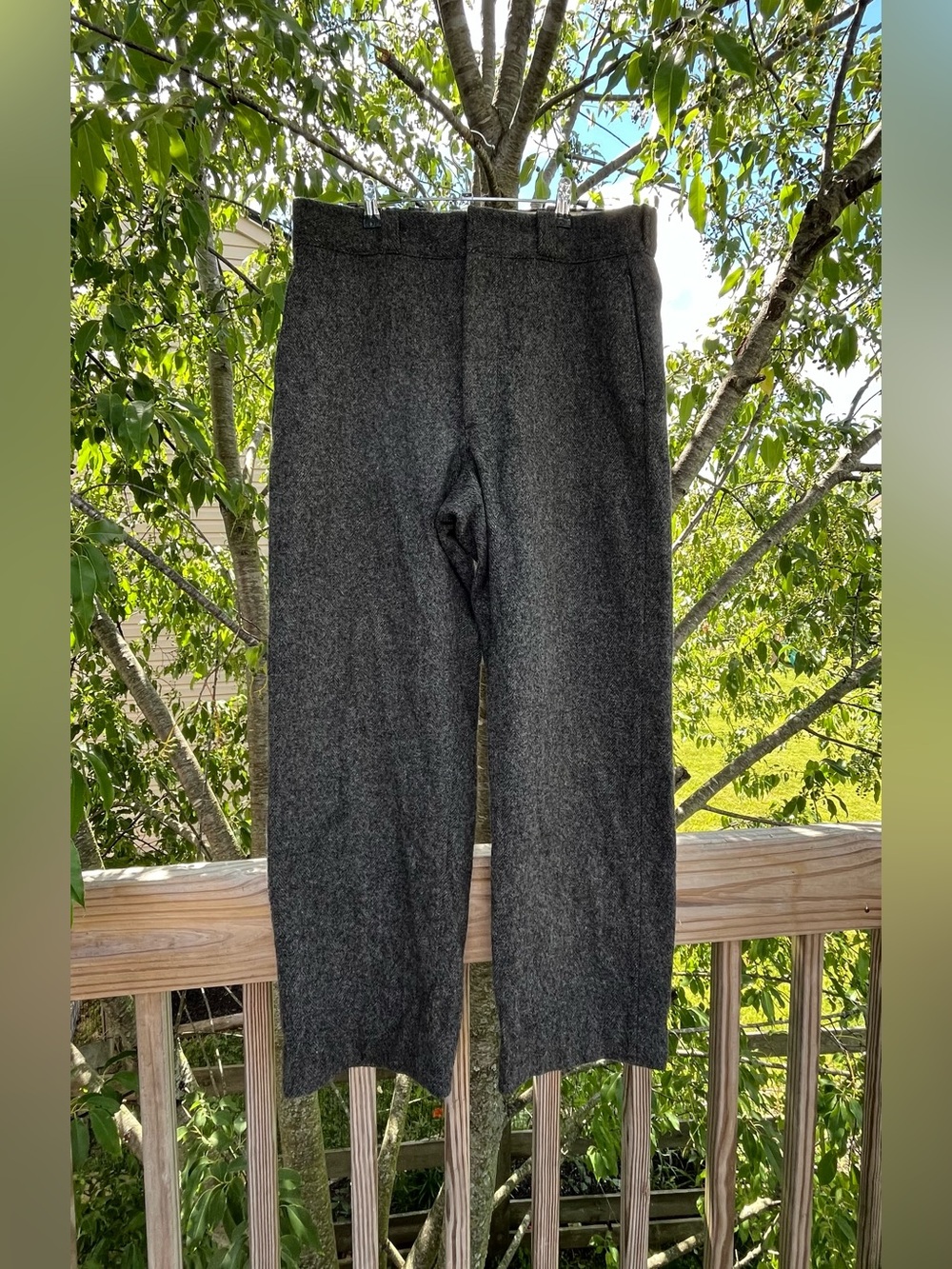 Vintage Woolrich 1433 Wool Pants USA Gray Herringbone Suspender Buttons